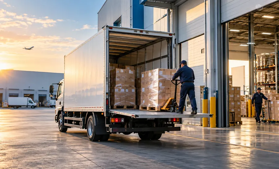 Illustrative Customs & Insurance logistics scene