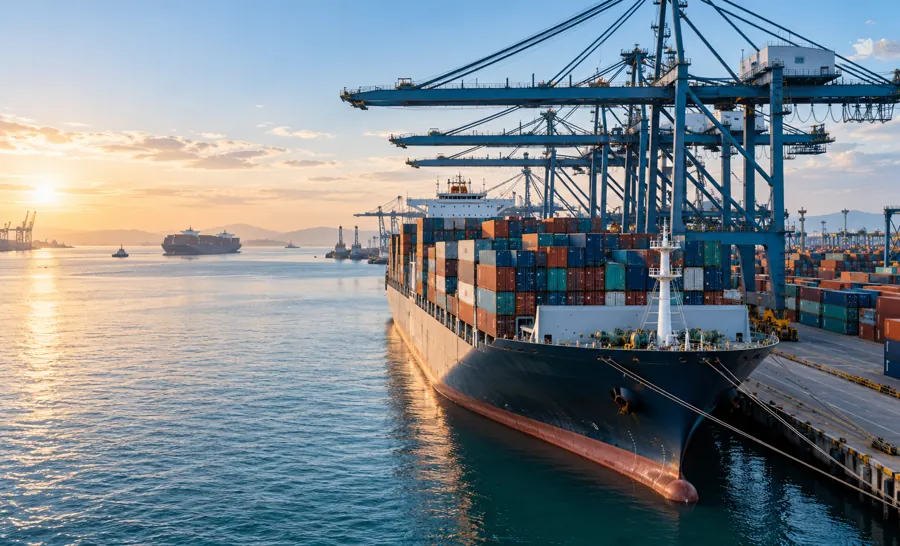 Illustrative Ocean Freight logistics scene